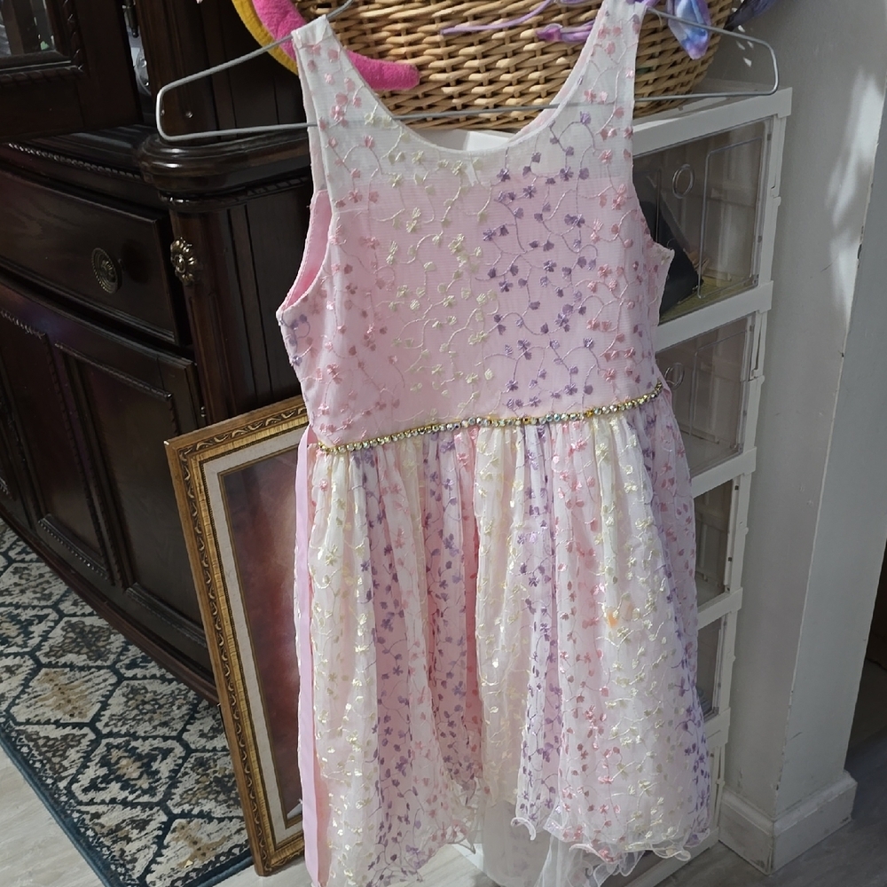 Floral Embroidered Pink and Purple Kids Dress